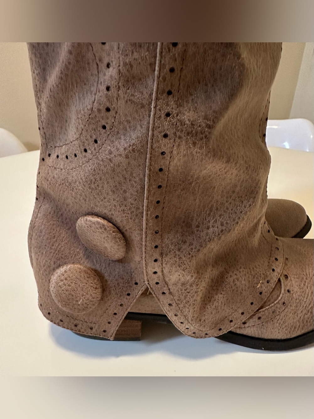 Not Rated Tan Suede-Look Distressed Knee High Women’s Western Boot